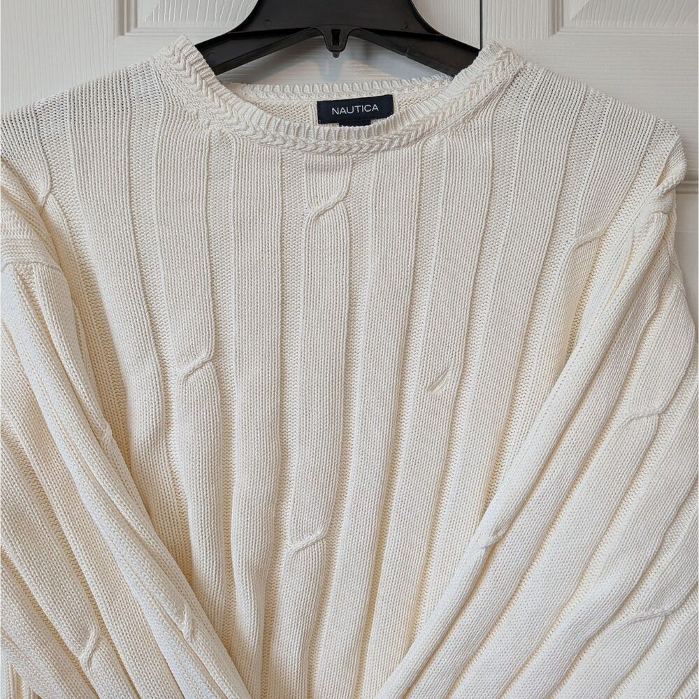 Nautica Cable Knit Crew Sweater Cotton Mens XL Preppy Chunky Oversized Fisherman